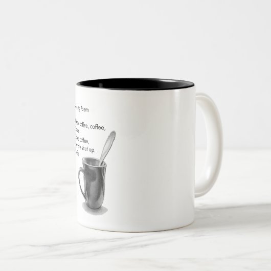 Koffiegedicht, Humor, liefdeskoffie, Mok in potloo (Voorkant rechts)