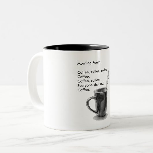 Koffiegedicht, Humor, liefdeskoffie, Mok in potloo (Voorkant links)
