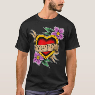 Koffiehart Traditioneel ontwerp Tattoo Koffie T-shirt