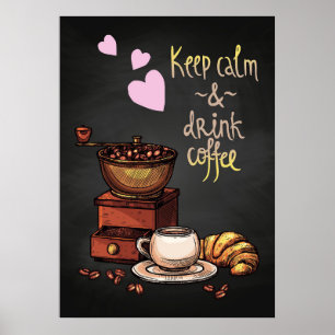 Koffiehoes houden koffie en koffie met kalk en Dri Poster