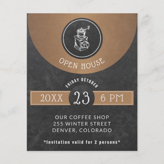 Koffiehuis Logo Open House Copper and Black Flyer (Voorkant)