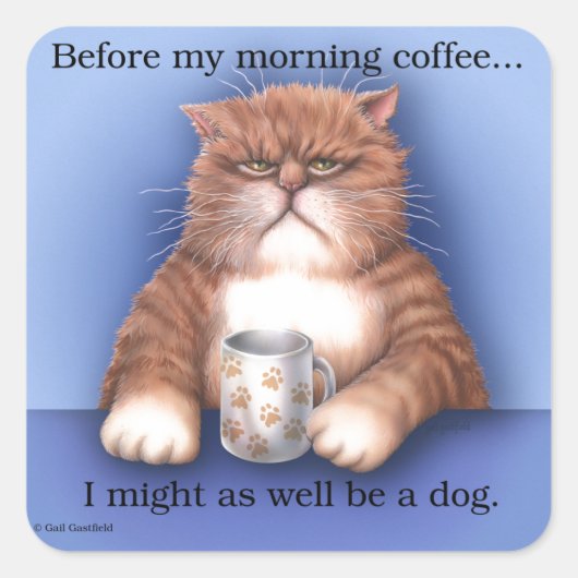 Koffiekat Vierkante Sticker (Voorkant)