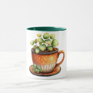 Koffiekop met koffiekop met plant erin mok