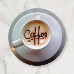 Koffiekopje en schotel latte koffie schattig bedankjes labels