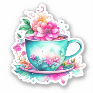   koffiekopje met roze bloemen sticker