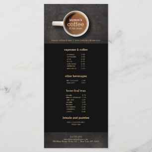 Koffiekopje op Zwart Hout Koffiewinkel Menu Flyer