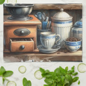 koffiekopje pot Bord blauw Theedoek (Gevouwen)