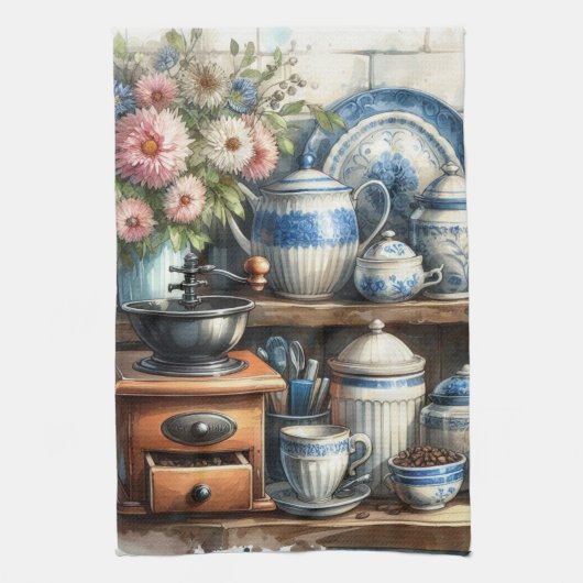 koffiekopje pot Bord blauw Theedoek (Verticaal)