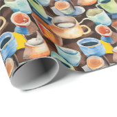 Koffiekopjes Abstract Waterverf Patroon Cadeaupapier (Rol Hoek)