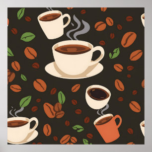 Koffiekopjes Bonen Ochtendpatroon Poster