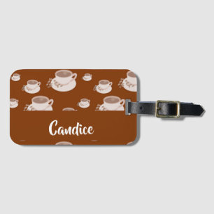 Koffiekopjes bruin patroon bagagelabel