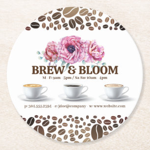Koffiekopjes en bloemen ronde kartonnen onderzetter