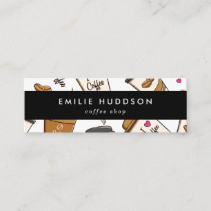 Koffiekopjes, koffiebonen, Barista, Koffiewinkel Mini Visitekaartje