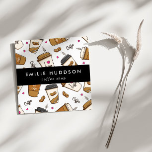 Koffiekopjes, koffiebonen, Barista, Koffiewinkel Vierkante Visitekaartje