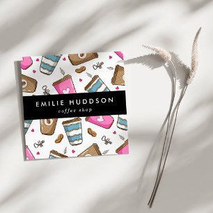 Koffiekopjes, koffiebonen, Barista, Koffiewinkel Vierkante Visitekaartje