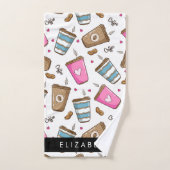 Koffiekopjes, koffiebonen, harten, Jouw naam Bad Handdoek (Handdoek)