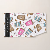 Koffiekopjes, koffiebonen, harten, Jouw naam Bad Handdoek (Handdoek)