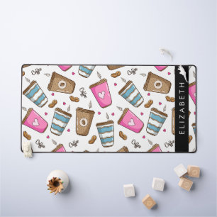 Koffiekopjes, koffiebonen, harten, Jouw naam Bureaumat