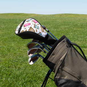 Koffiekopjes, koffiebonen, harten, Jouw naam Golfheadcover