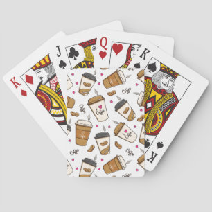Koffiekopjes, koffiebonen, koffieliefhebber, harte pokerkaarten