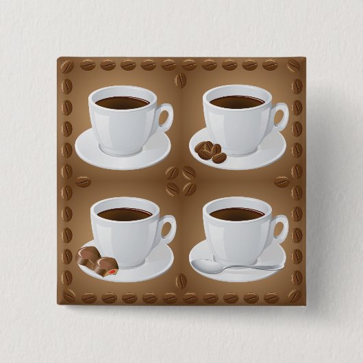 Koffiekopjes met bonen en chocolade vierkante button 5,1 cm (Voorkant)