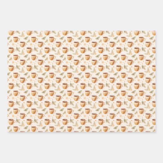 Koffiekopjes op gebroken wit inpakpapier vel (Voorkant)