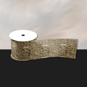 Koffiekopjes Patroon en Word Art Ribbon Lint