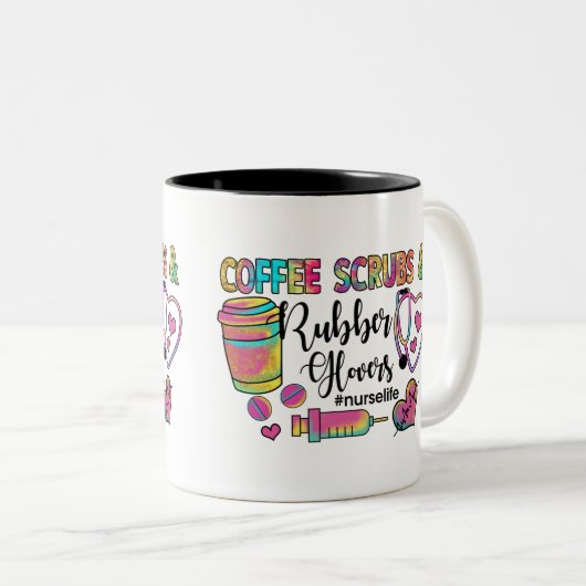 Koffiekruiden en rubberhandschoenen tweekleurige koffiemok (Voorkant rechts)