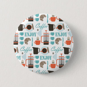 Koffieliefde en café-patroon ronde button 5,7 cm