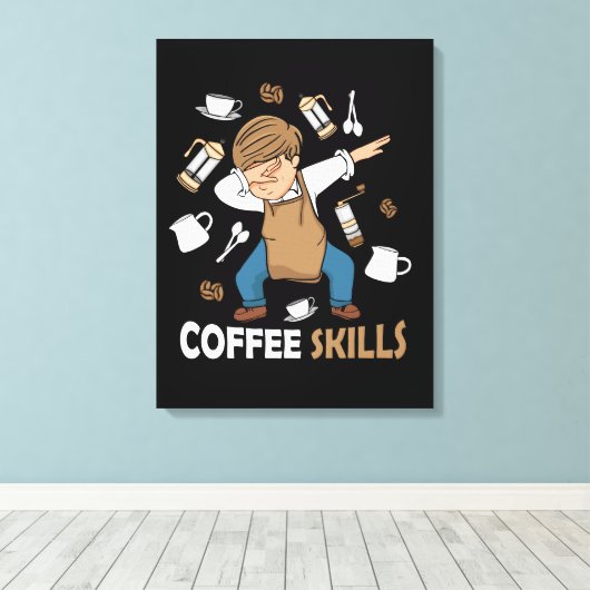 Koffieliefhebber Cadeau Mannen Barista Latte Art Canvas Afdruk (Insitu (Houten vloer))