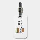 Koffieliefhebber Ontwerp 100% Verslaafde Cafeïne Bagagelabel (Voorkant verticaal)