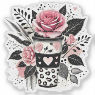 Koffieliefhebber Sticker, Floral Sticker
