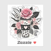 Koffieliefhebber Sticker, Floral Sticker (Vel)
