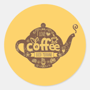 Koffieliefhebbers  retro café kunst Ik hou van ko Ronde Sticker
