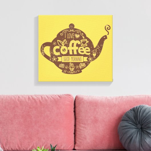Koffieliefhebbers retro Ik hou van koffiepot Canvas Afdruk (Insitu (Woonkamer))