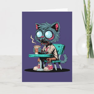 Koffielievende zombiekat kaart
