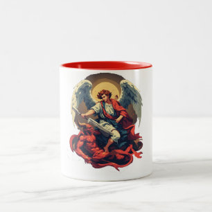 Koffiemok met Sint-Michaël die de duivel verslaat Tweekleurige Koffiemok