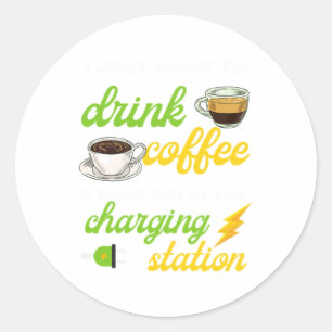 Koffieoplaadstation Elektrische automobielcadeau Ronde Sticker