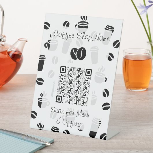 Koffiepatroon QR Code Business Menu Reclamebord Met Voetstuk (Insitu)