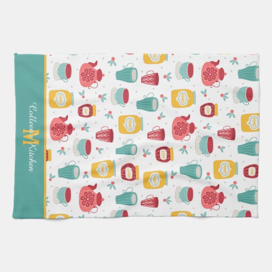 Koffiepot, jam, honingpatroonmonogram theedoek (Horizontaal)