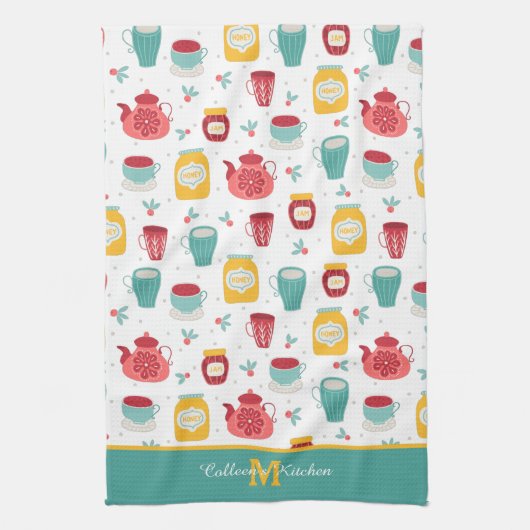 Koffiepot, jam, honingpatroonmonogram theedoek (Verticaal)