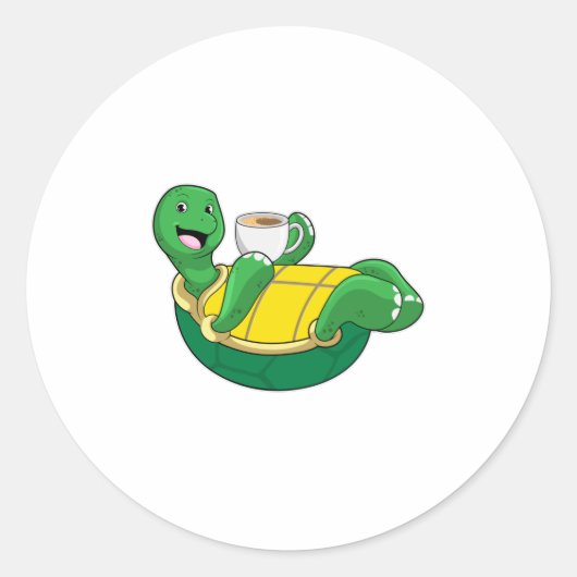 Koffieschildpad Ronde Sticker (Voorkant)