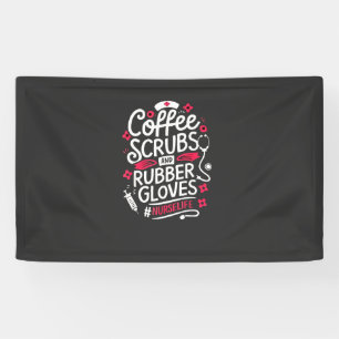 Koffiescrubs en rubberen handschoenen Nursing Nurs Spandoek