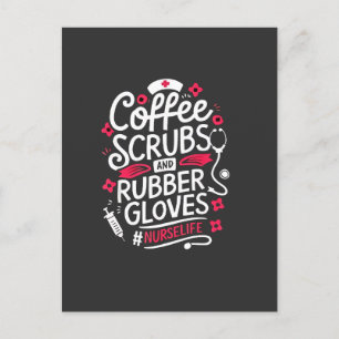 Koffiescrubs en rubberen handschoenen Nursing Nurs Uitnodiging Briefkaart