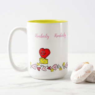 Koffiethee-Mokken, muizenkaas-liefdesharten Tweekleurige Koffiemok