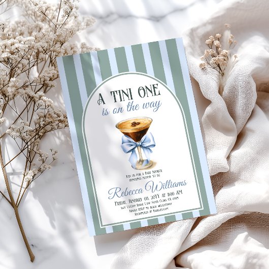 Koffiethema Espresso Martini Blue Bow Baby shower Kaart