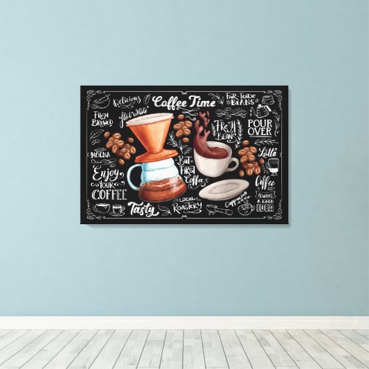 Koffietijd geborsteld vers breid canvas afdruk (Insitu (Houten vloer))