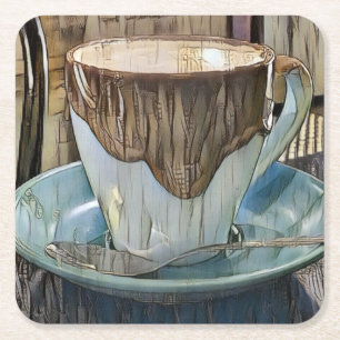 Koffietijd Kubisme Kunst, Koffie Mok Vierkante Kartonnen Onderzetter