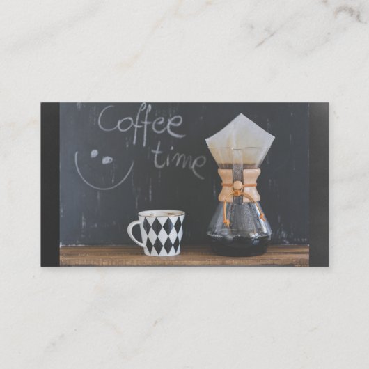Koffietijd met beker- en koffiepot visitekaartje (Voorkant)