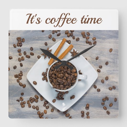 Koffietijd met bonen en aanpasbare tekst voor beke vierkante klok (Voorkant)